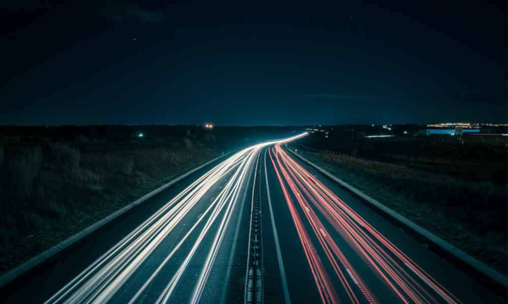 Highway at Night through farmland